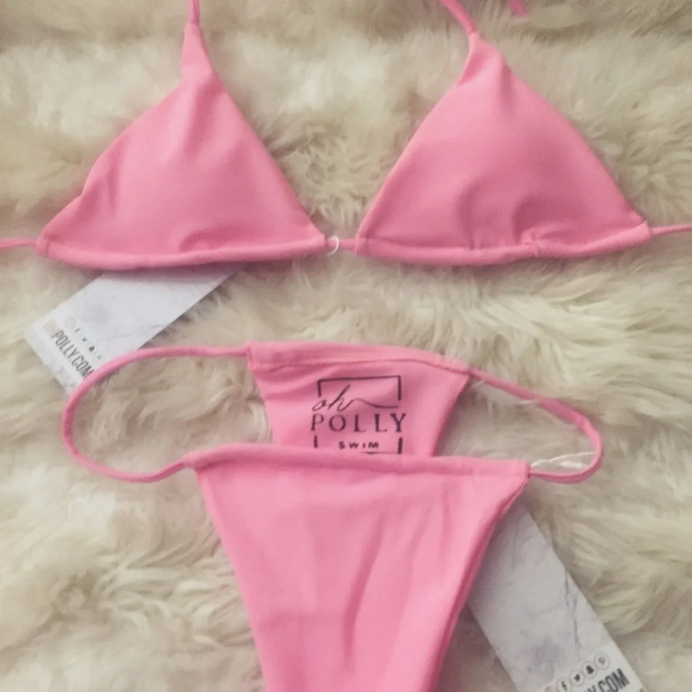 RARE! OH POLLY STRING LEADER TRIANGLE BIKINI PINK NWT - Picture 9 of 9